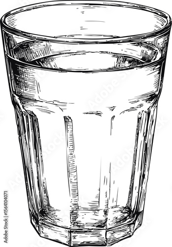 Illustration of an empty vintage glass with intricate details, black and white. Vector illustration in sketch style