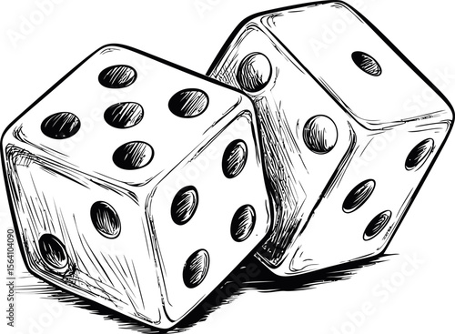 Sketch style illustration of two dice showing different numbers. Vector illustration
