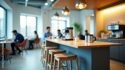 An interior view of a business meeting in a conference room or restaurant, featuring a table, chairs, and modern office furniture design