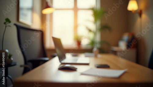 Modern office interior featuring an empty business meeting room with a laptop on the desk, ready for work
