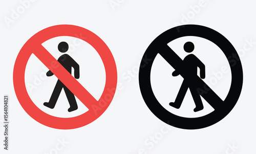 No Access for Pedestrians Sign, Silhouette Vector Style No Entry Icon on White Background