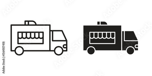 Food truck icon in Thin linear and flat style. sign and symbol set