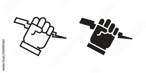 Hand with Power icon in Thin linear and flat style. sign and symbol set
