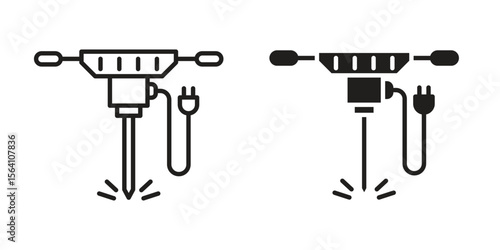 Hydraulic breaker icon in Thin linear and flat style. sign and symbol set