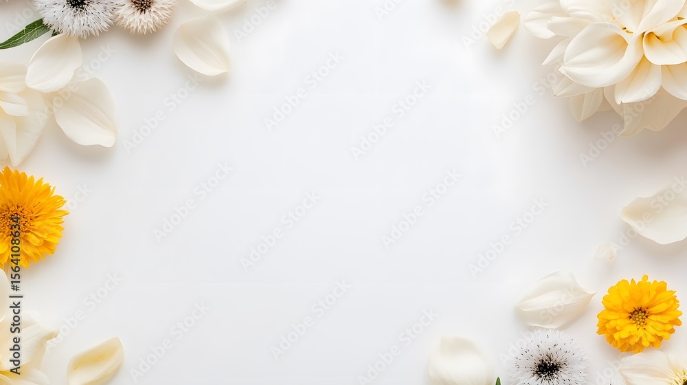 Obraz premium Elegant Floral Frame White Yellow Flowers Petals Background