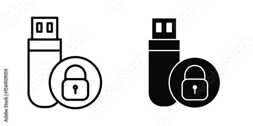 Pendrive security icon in Thin linear and flat style. sign and symbol set