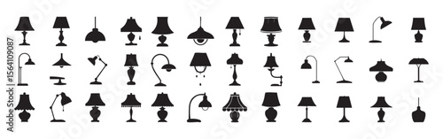 Collection Of Lamp Silhouettes In Various Styles And Designs For Interior Decor Elements And Lighting Fixtures Depicted In Black
