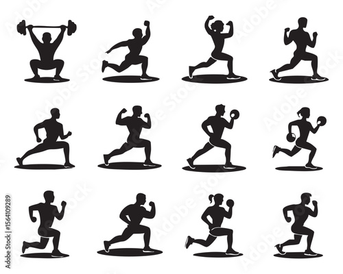Fitness Silhouette Vector Illustration Featuring Diverse Exercises Training Workout And Athletic Activities For Health And Wellness Lifestyle Motivation