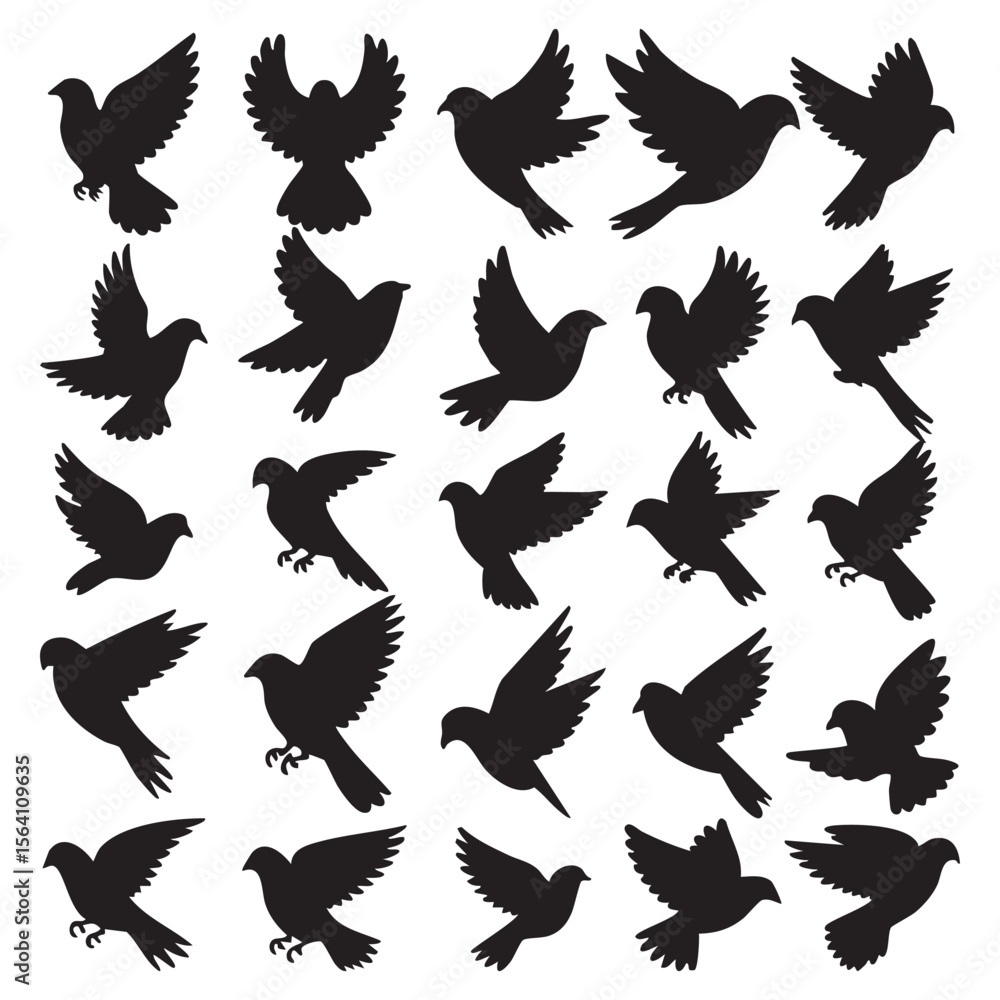 Obraz premium Seamless Pattern Of Dove Silhouettes For Peace Symbolism And Graphic Design Projects Black And White Vector Background Featuring Flying Birds