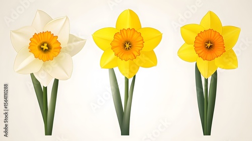 Wallpaper Mural Elegant Daffodil Flowers,  White, Yellow, and Golden Bloom Illustrations Torontodigital.ca