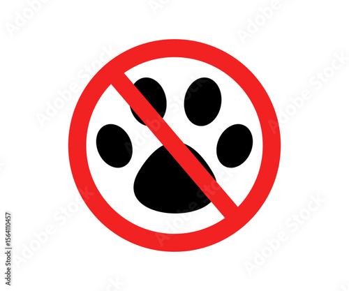 No cat symbol. No pets allowed. Paw pads and ban signs. Not allowed pet, ban dog sign vector design and illustration. 

