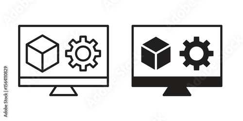 Virtual machine icon in Thin linear and flat style. sign and symbol set