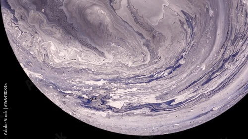 Unknown planet close-up with hurricanes, changing texture and relief on the surface, isolated on a black background. 4k video.