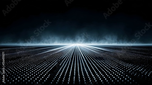 Abstract dark background with lines perspective and light effect in the distance.