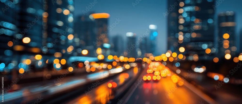 Obraz premium Night city traffic lights abstract background blurred urban motion