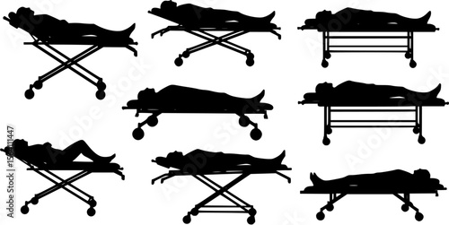 vector silhouette of a person lying on a gurney on a white background .

