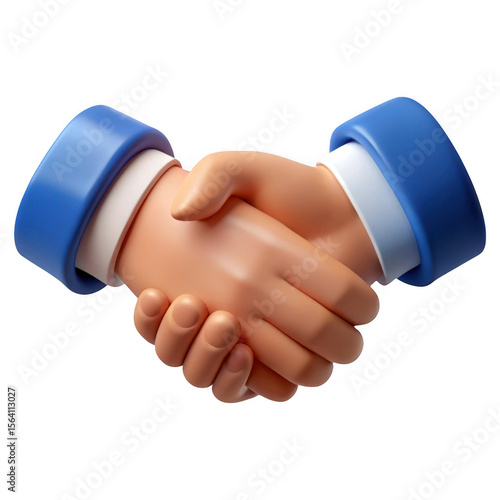 3d handshake agreement with blue cuffs isolated on transparent background