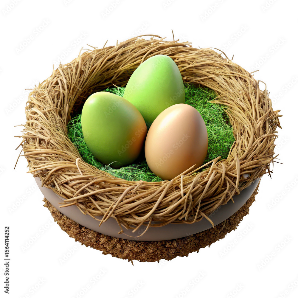 Fototapeta premium 3d easter eggs in nest isolated on transparent background