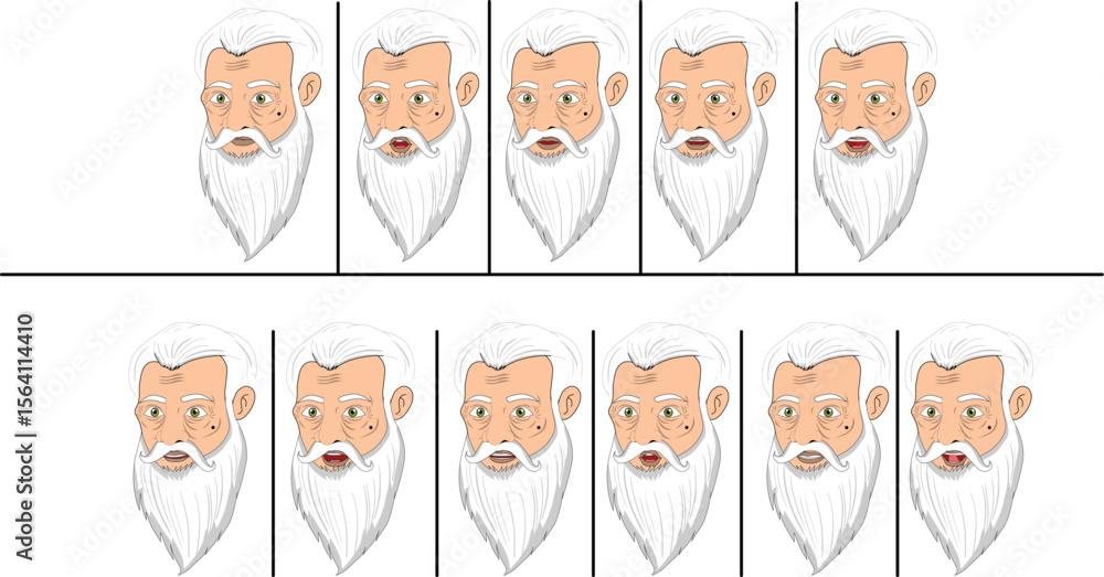 Fototapeta premium Old Man Face Lip Sync Sprite Sheet