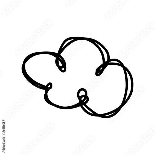Abstract cloud icon in childlike messy black doodle sketch for weather visuals, digital sky illustration, dreamy mood stickers, climate topics and educational SVG pack on transparent background
