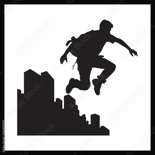 Parkour Jumping Silhouette Clipart on White Background