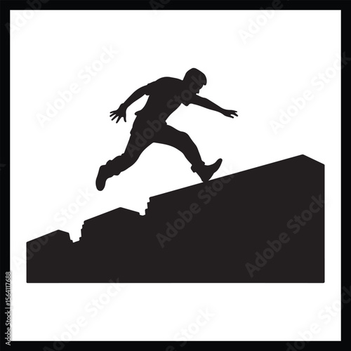 Parkour Silhouette Clipart on White Background
