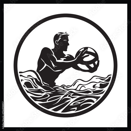 Water Polo Silhouette Clipart on White Background