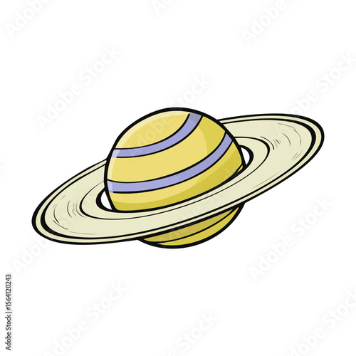 Yellow planet with ring in cartoon space illustration