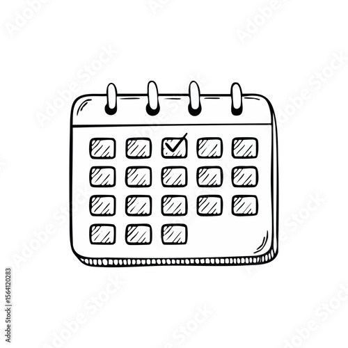 Hand drawn calendar icon with check mark illustration