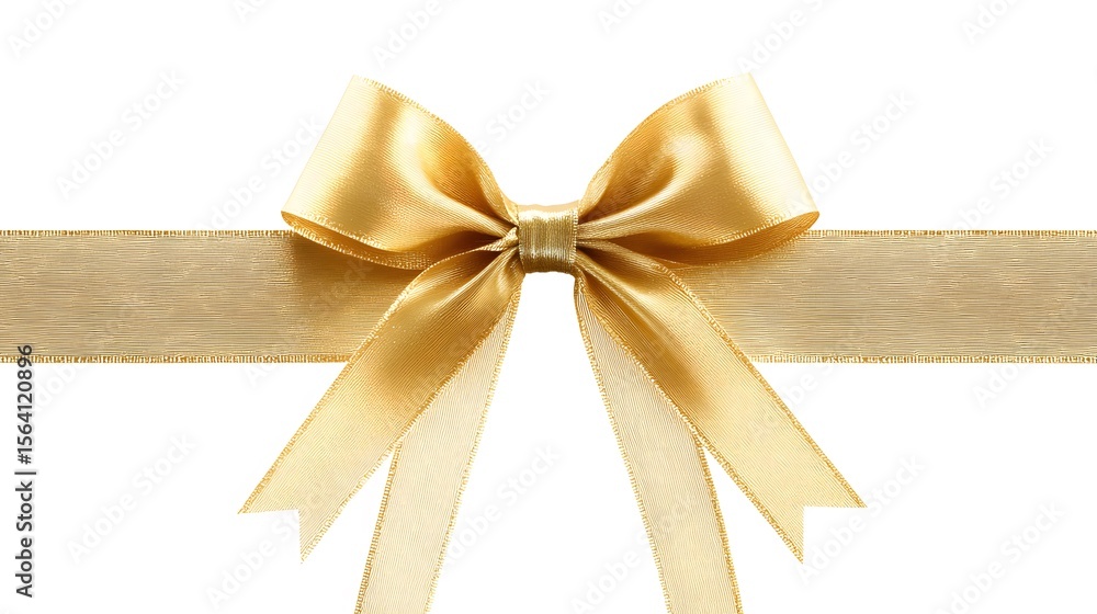 Fototapeta premium Elegant Gold Ribbon Bow and Band Isolated on White Background