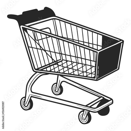 Minimalist shopping cart icon with fine outlines and clean basket detail

