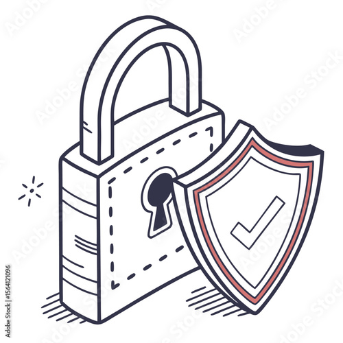 Modern padlock icon with secure shield overlay, thin-line detail

