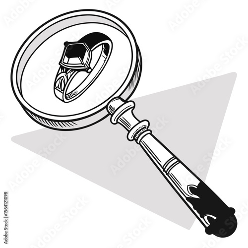 Search magnifying glass with fine handle and crystal-clear glass ring

