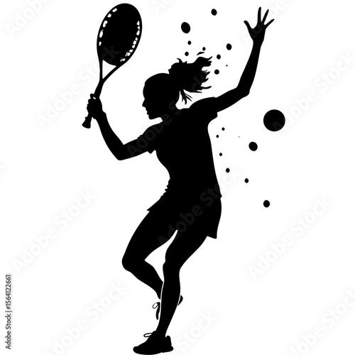 Female tennis player serving silhouette vector illustration