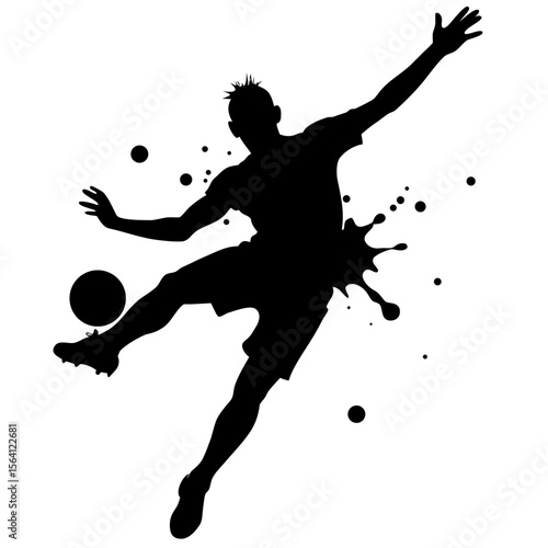 Soccer player kicking ball with splash effect silhouette vector illustration