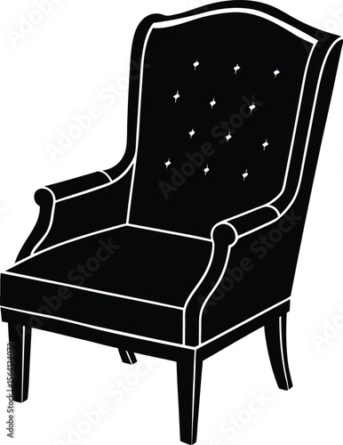 Formal upholstered armchair front view in classic vector silhouette