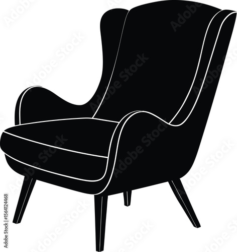 Modern minimal armchair side view in clean elegant vector silhouette