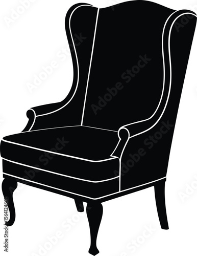 Retro armchair with soft cushion in vintage style and smooth outline