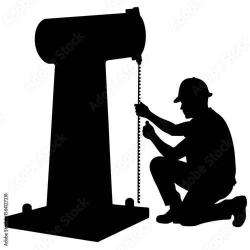 Silhouette of worker checking turbine bolts, structural integrity and safety