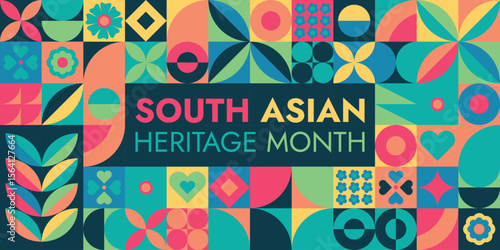 South Asian Heritage Month Celebration — Diverse Cultures, Traditional Patterns, Creative Art, Vector Illustration