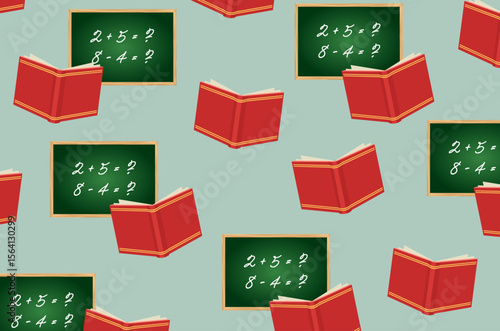 Childrens background with school green chalk boards and books