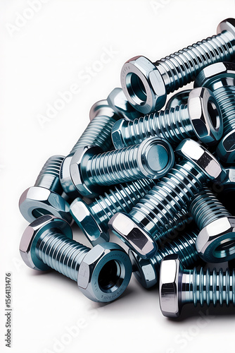 Pile of metallic bolts and nuts.

