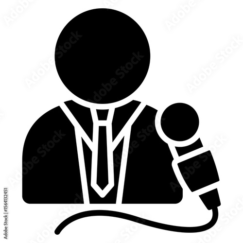 Host glyph icon, use for journalist, broadcasting, education, news and media UI, UX kit, app and web development, digital or print.