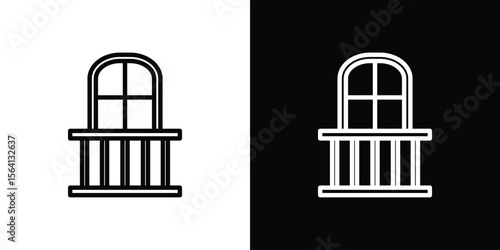 Balcony icon symbol outline style. Editable icon in EPS10