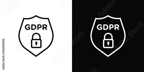 GDPR shield icon symbol outline style. Editable icon in EPS10