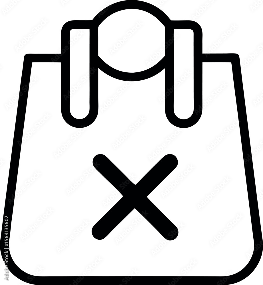 Fototapeta premium Plastic Bag Ban Icon with Bold X Symbol in Minimal Line Art Style
