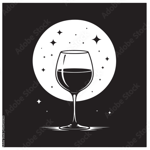 Wine glass with moon and stars red wine liquid