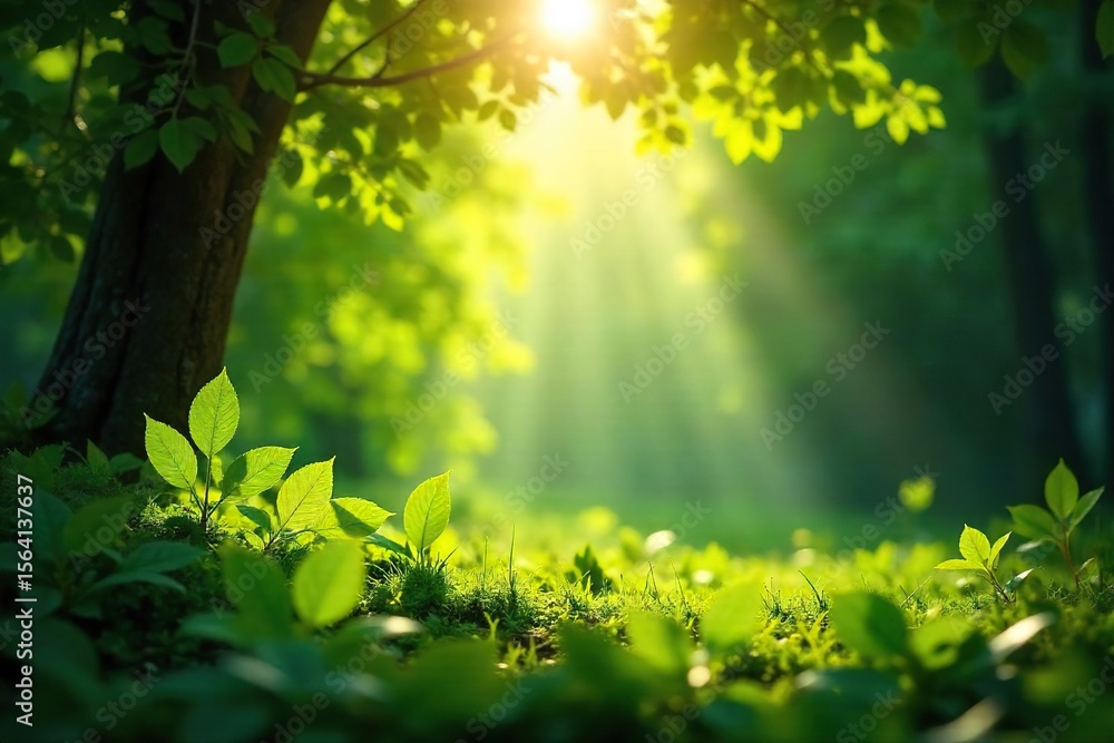 Obraz premium Sunlight Filtering Through Leaves A Serene Nature Scene for Meditation and Wellness