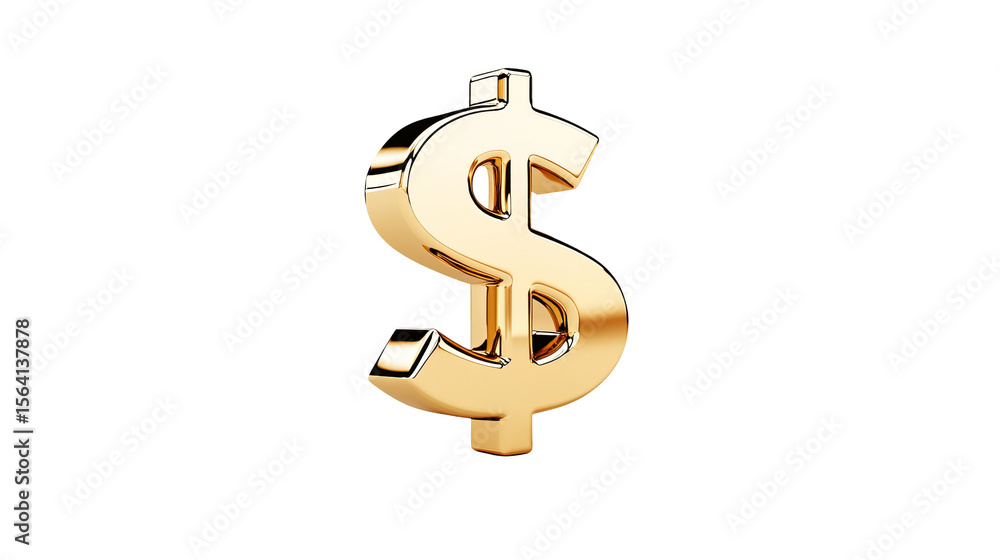 Golden dollar sign glimmers prominently, appearing three dimensional against a stark background, suggesting wealth and prosperity. Golden dollar sign glimmers prominently, appearing three dimensional against a stark background, suggesting wealth and prosperity.