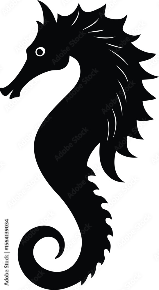 Fototapeta premium Black Seahorse Silhouette – Marine Life Vector Illustration
